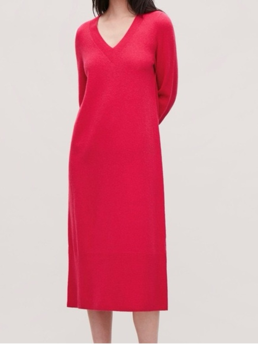 COS Sz 4 Wool Pink Knit Midi Relaxed Minimalist Dress